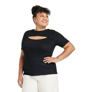 Ava & Viv Black Cut-Out Short Sleeve Tee